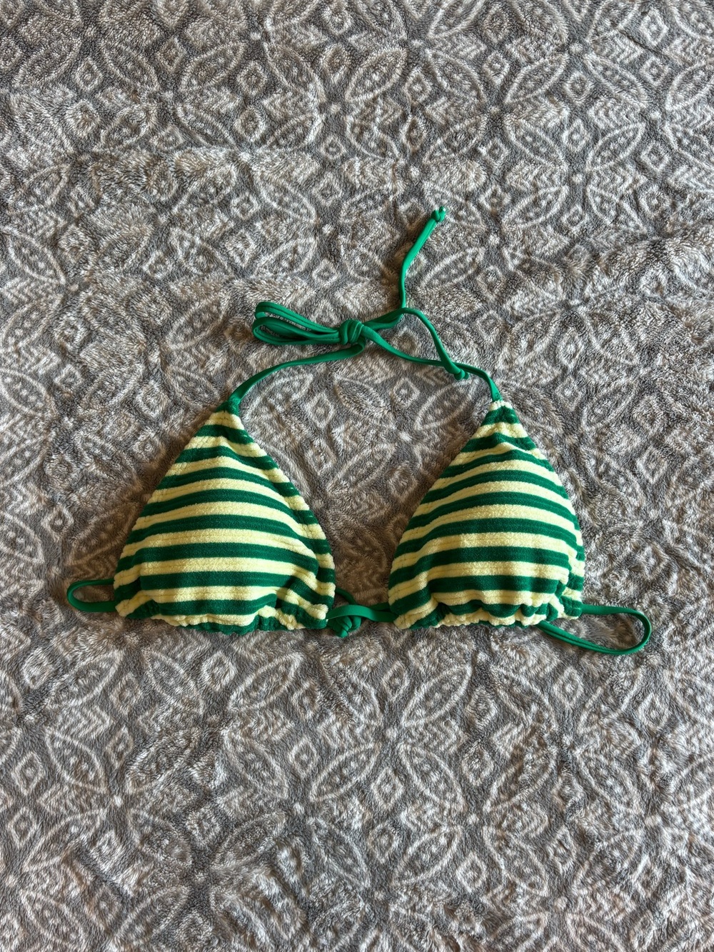 Green Striped Triangle String Bikini Top Medium